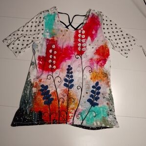 Simply Art By Dolcezza Top colorful floral Abstract Woman Size Large Stretchy